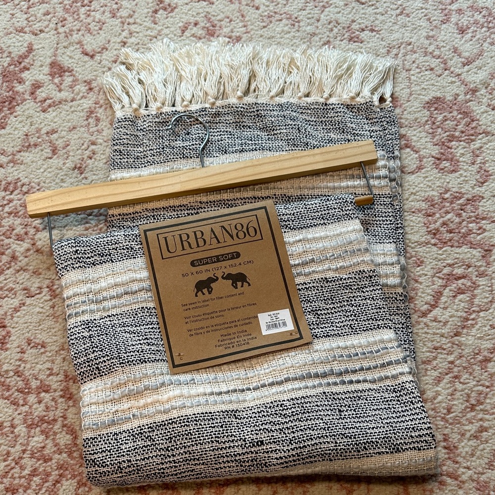URBAN86 Super Soft 100% Cotton Throw Gray and Cream Striped